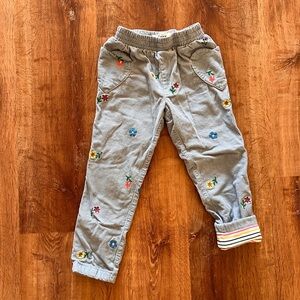 Mini Boden Embroidered Gray Corduroy Pants with Elastic Waistband